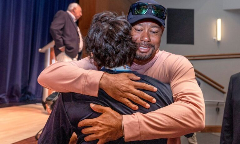 Tiger Woods shares his happiness as he recalls Charlie Woods celebrating their Florida state golf championship win with a ring.