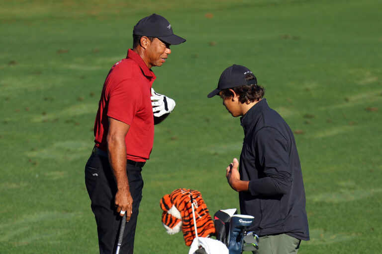 Tiger Woods welcomes son’s advice before battling to 77 in 100th Masters round