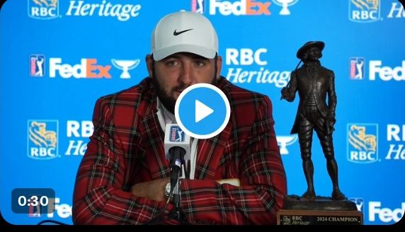 Watch: Scottie Scheffler gave a brief interview after his dominant victory at the RBC Heritage, showcasing his remarkable performance.