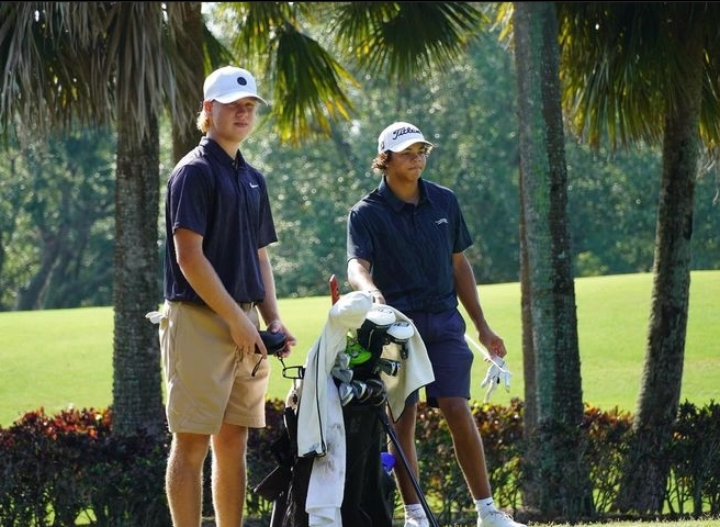 The two junior golfers were paired together 16 years on from their father’s Sunday duel at the Masters