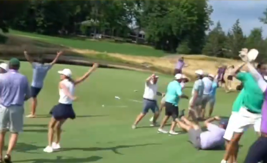 Watch: Club members go wild as golfer wins tournament in best way possible